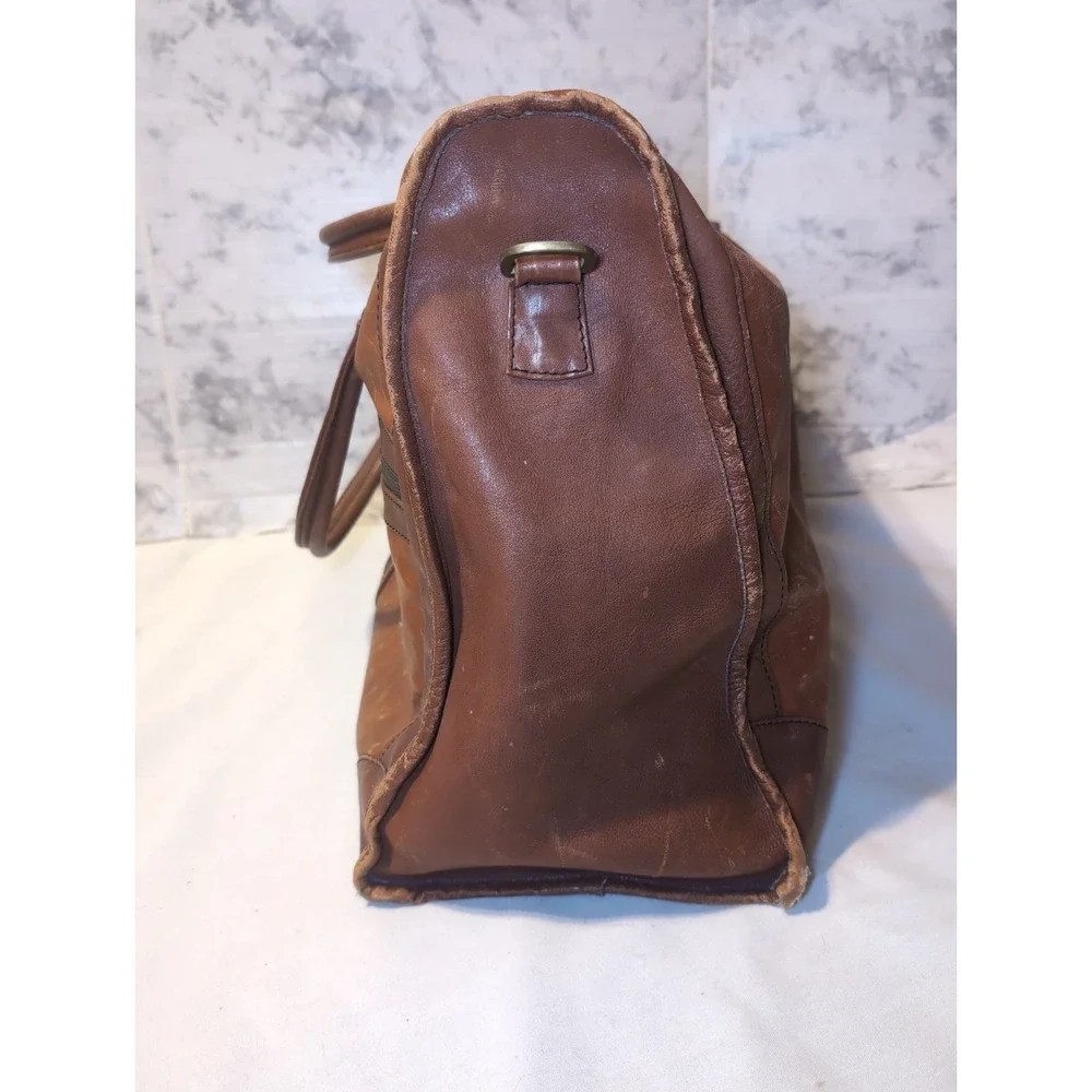 Vintage LAND Brand Brown Leather Duffel Overnight Briefcase Bag 18